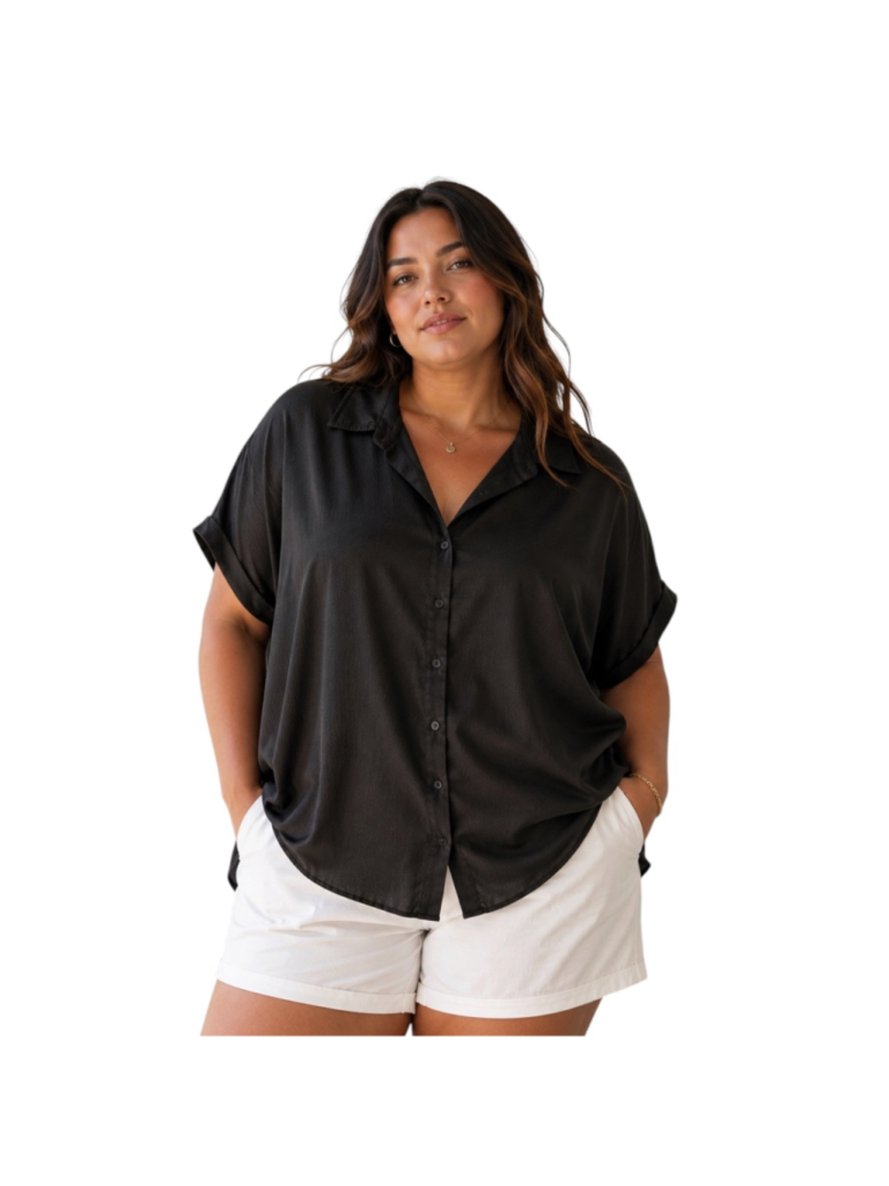 Banana Republic Black Textured Camp Shirt Blouse XL Short Sleeve Button Front